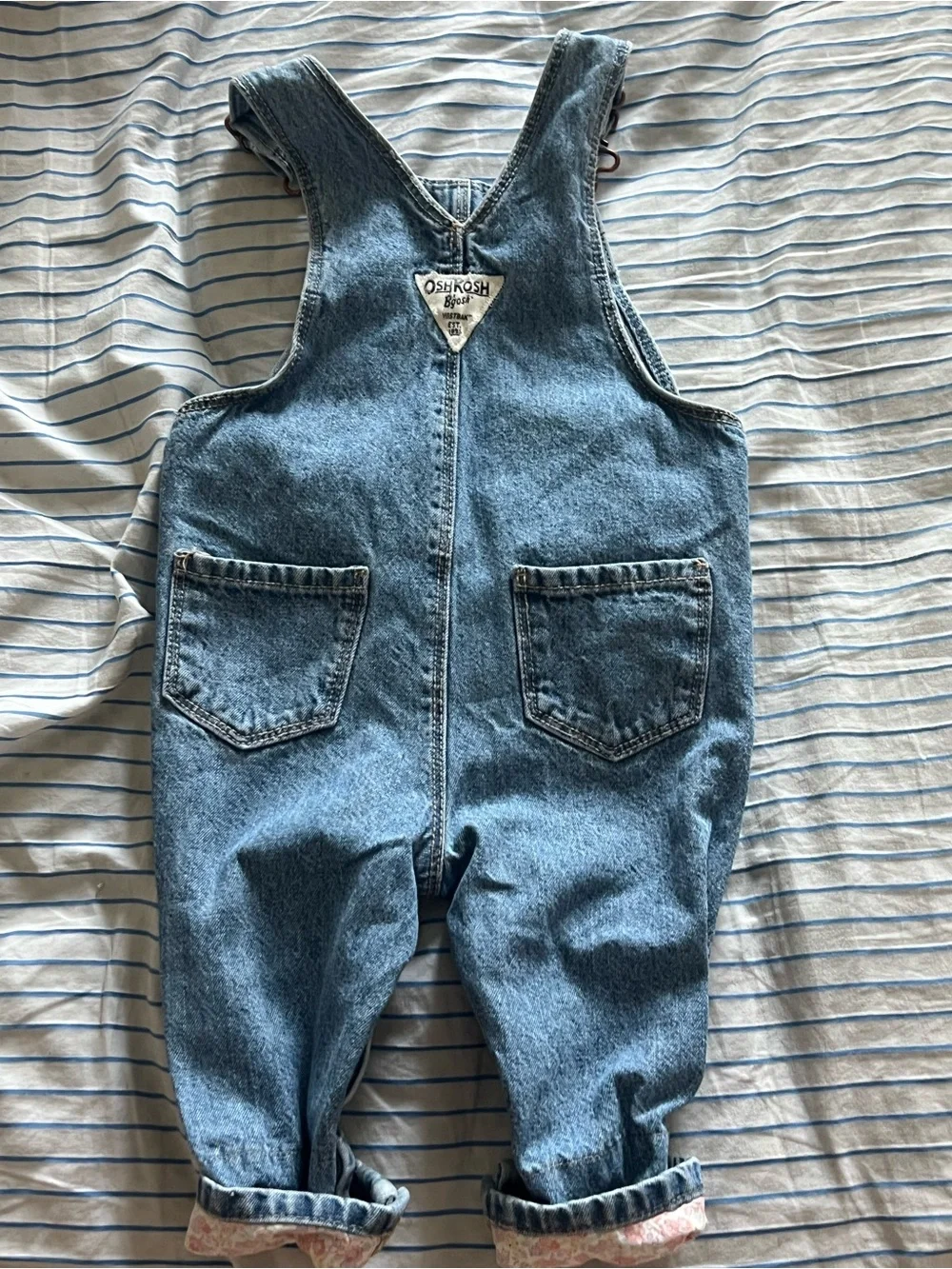 OshKosh B’gosh From The Vault  Floral Lined Denim Overalls 9M Cottagecore Baby